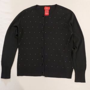 Oscar de la Renta Embellished Black Cardigan, Size Medium